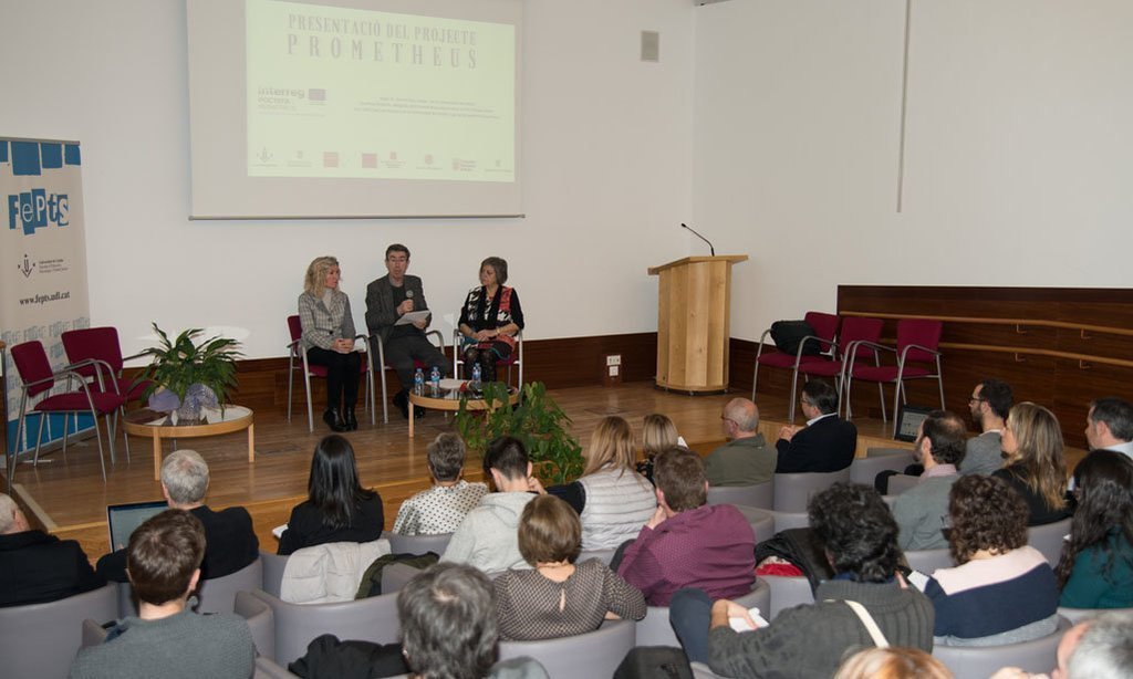 Pla obert de la presentaci√≥ del projecte Prometheus de les festes del foc als Pirineus a la Universitat de Lleida, el 29 de gener del 2020. (Horitzontal)