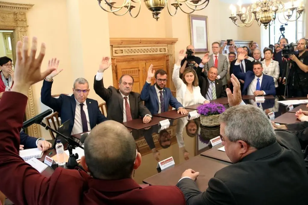 Pla general de la votaci&radic;&ge; de Paco Boya com a s&radic;&ne;ndic d'Aran. Els 9 consellers d'UA han votat a favor. Imatge del 18 de juny del 2019. (horitzontal)