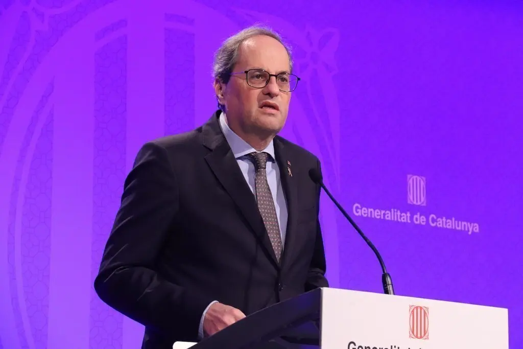 Pla curt del president de la Generalitat, Quim Torra, en una roda de premsa el 12 de mar&ccedil; del 2020 (Horitzontal)