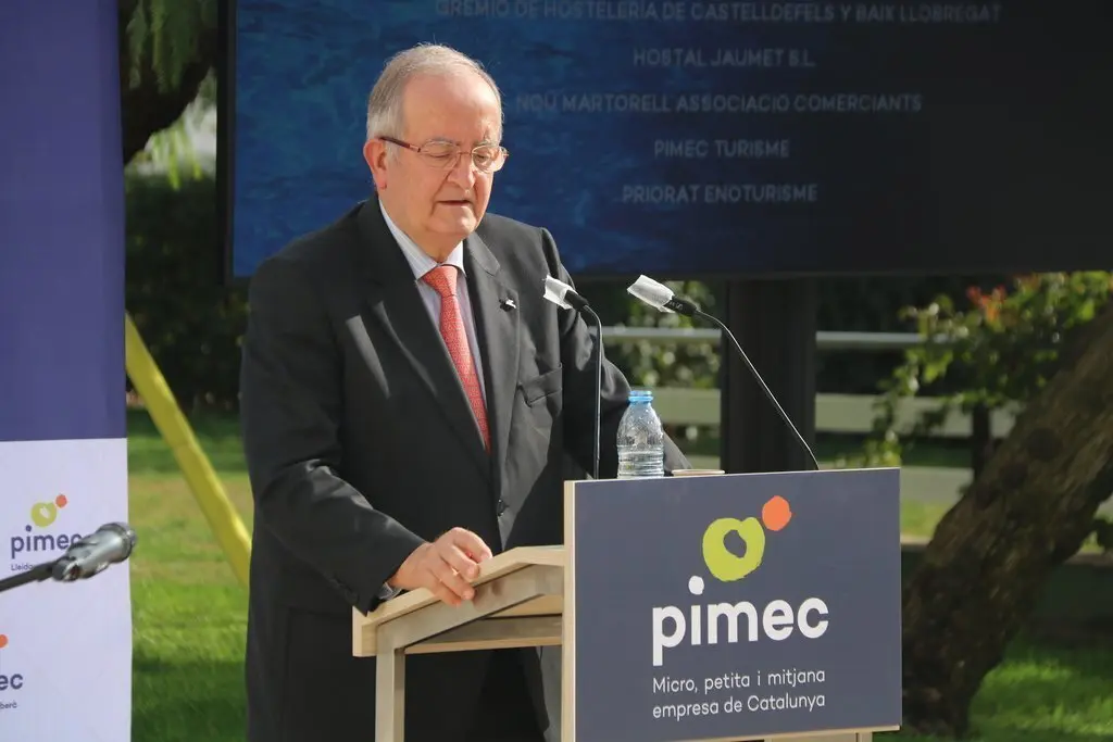 Pla tancat del president de Pimec, Josep Gonz&aacute;lez, durant l'acte celebrat aquest divendres a Barcelona. Imatge del 13 de novembre de 2020. (Horitzontal)