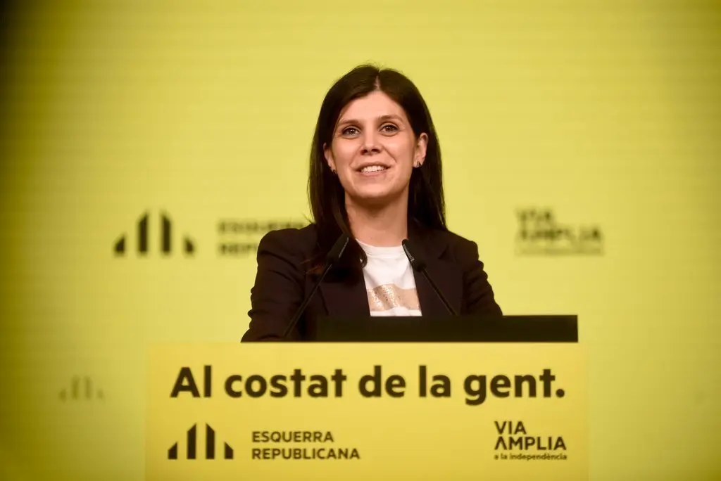 La secret&agrave;ria general adjunta d'ERC, Marta Vilalta, en roda de premsa telem&agrave;tica. Imatge del 15 de febrer de 2021. (Horitzontal)