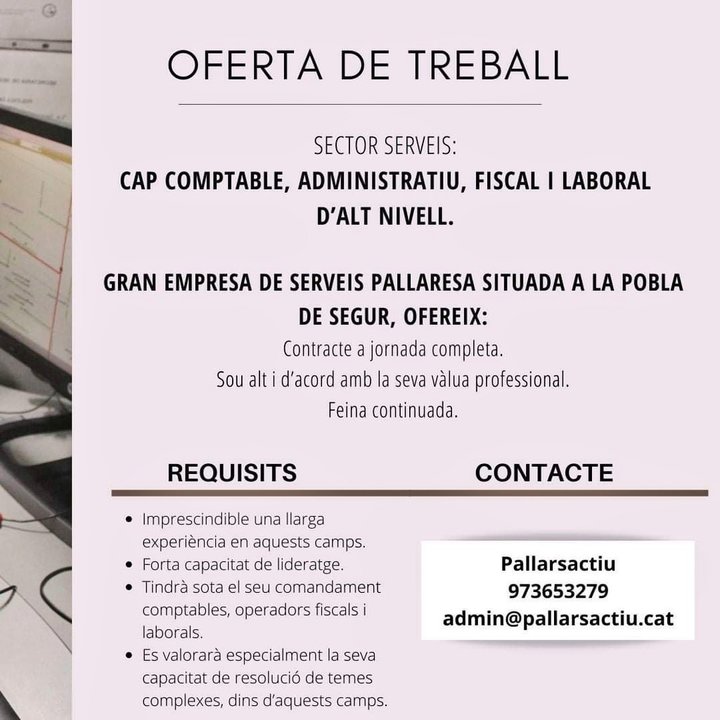 Oferta treball Pallars Actiu
