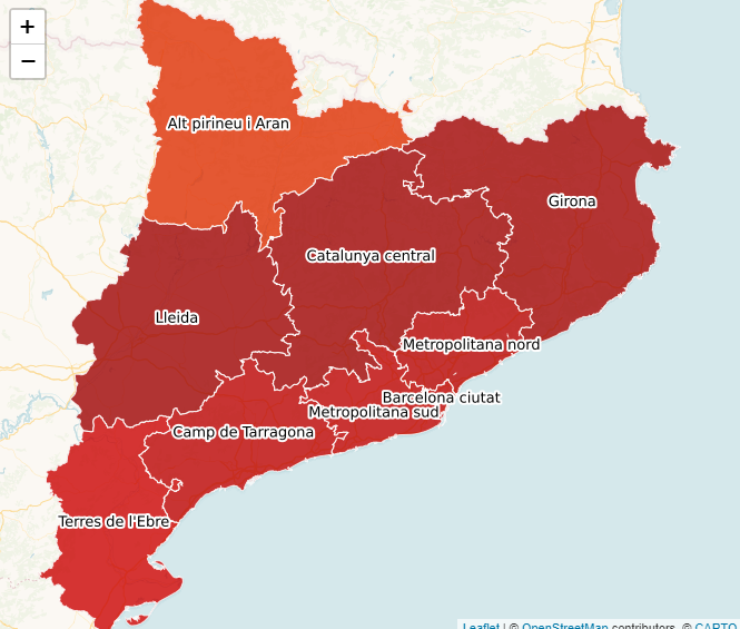 Risc de rebrot per regions sanit&agrave;ries