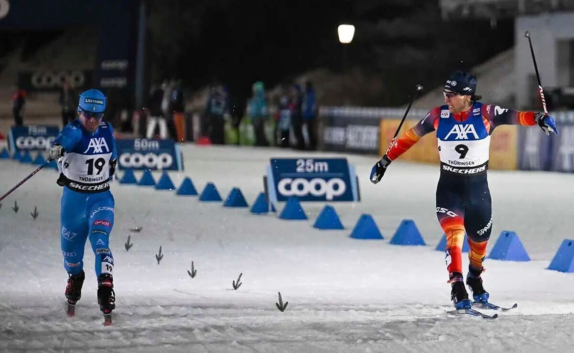 17.01.2026, Oberhof, Germany (GER):
Martino Carollo (ITA), Jaume Pueyo (ESP), (l-r)  - FIS world cup cross-country, individual sprint, Oberhof (GER). www.nordicfocus.com. &copy; Authamayou/NordicFocus. Every downloaded picture is fee-liable.