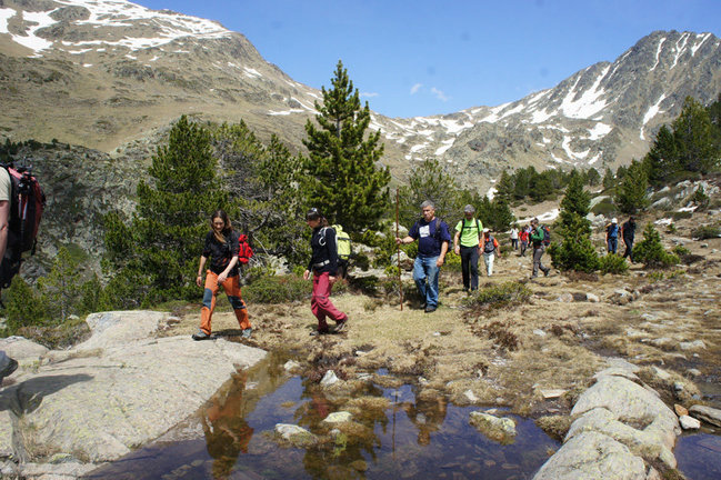 Imatge d'una foto d'arxiu de visitants d'excursi√≥ pel Parc Natural de l'Alt Pirineu. (horitzontal)
