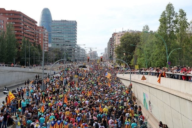 Imatge de l'arribada de les Marxes per la Llibertat per la Gran Via de Barcelona aquest 18 de setembre de 2019. (Horitzontal) 
