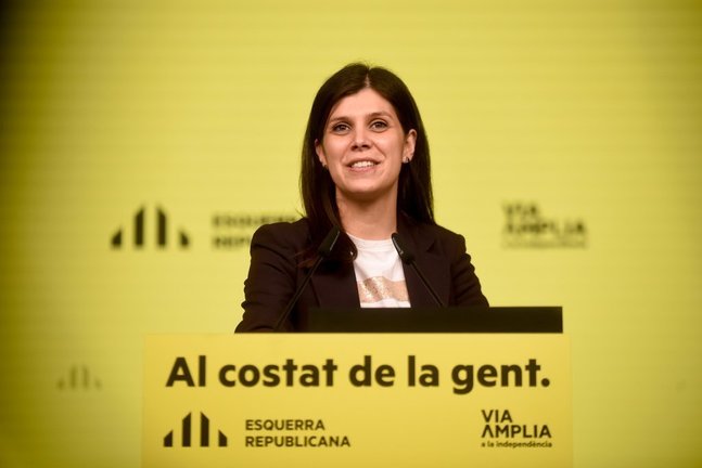 La secretària general adjunta d'ERC, Marta Vilalta, en roda de premsa telemàtica. Imatge del 15 de febrer de 2021. (Horitzontal)