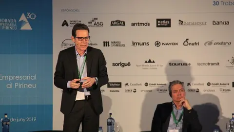 Pla americ...... del president de Peusa, Ventura Reb.....s, durant la seva intervenci...... a la taula rodona d'empreses lleidatanes de la 30a Trobada Empresarial al Pirineu. Imatge del 6 de juny de 2019 (Horitzontal).