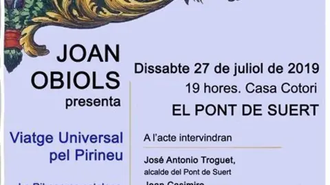 Cartell present llibre Joan Obiols 2019