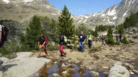 Imatge d'una foto d'arxiu de visitants d'excursi&radic;&ge; pel Parc Natural de l'Alt Pirineu. (horitzontal)