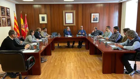 Pla general de la reuni&radic;&ge; entre el secretari general de Pol&radic;&ne;tiques Digitals i Administraci&radic;&ge; P&radic;&int;blica, Xavier Gatius amb el s&radic;&ne;ndic d'Aran, Francesc Boya i els alcaldes de l'Aran. Imatge del 19 de febrer del 2020. (horitzontal)