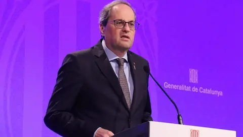 Pla curt del president de la Generalitat, Quim Torra, en una roda de premsa el 12 de mar&ccedil; del 2020 (Horitzontal)