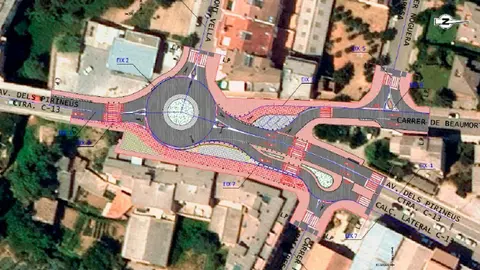 Pl&agrave;nol de la rotonda projectada a la C-13, a Tremp, en una cru&iuml;lla amb diversos carrers del nord del nucli urb&agrave;. (Horitzontal)