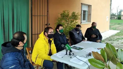 Responsables d'Uni&oacute; de Pagesos durant la presentaci&oacute; a Lleida del programa del sindicat per a les eleccions agr&agrave;ries 2021, el 9 de mar&ccedil; del 2021. (Horitzontal)