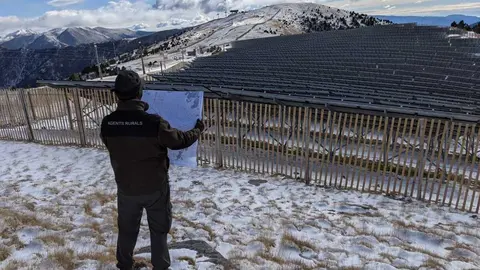 Pla obert d'un efectiu dels Agents Rurals davant de la construcci&oacute; d'un parc solar a la zona del Planell de la Tosa. Imatge cedida el 17 de novembre del 2021 (Horitzontal)