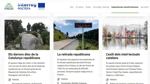 La plataforma web amb algunes de les experi&egrave;ncies transfrontereres que ofereix. Imatge publicada el 17 de gener del 2022. (Horitzontal) 