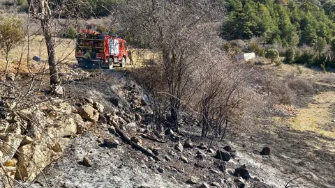 Foc de vegetaci&oacute; a l'Alzina d'Aliny&agrave;