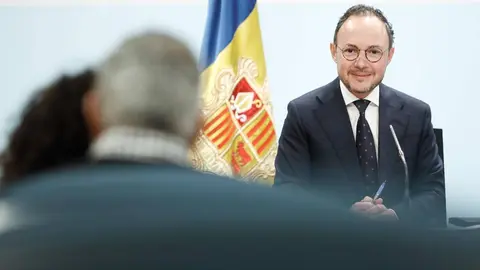 Compareixen&ccedil;a del cap de Govern, 
Xavier Espot per anunciar al dissoluci&oacute; del Consell General i la convocat&ograve;ria d'eleccions generals el 2 d'abril.Foto:SFGA/CEsteve