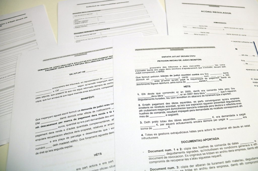 Alguns dels documents judicials en aranès. Imatge del 26 de febrer de 2020. (Horitzontal)