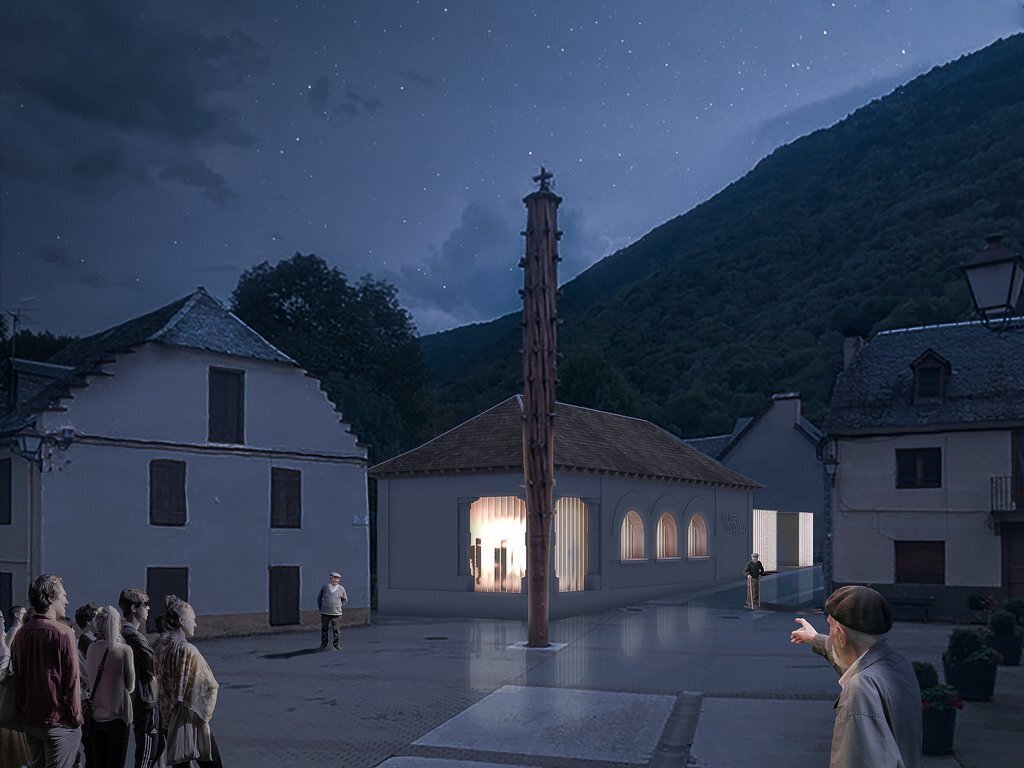 Muntatge de com quedarà l'equipament de la Casa deth Haro un cop finalitzada a Les, Val d'Aran. (horitzontal)
