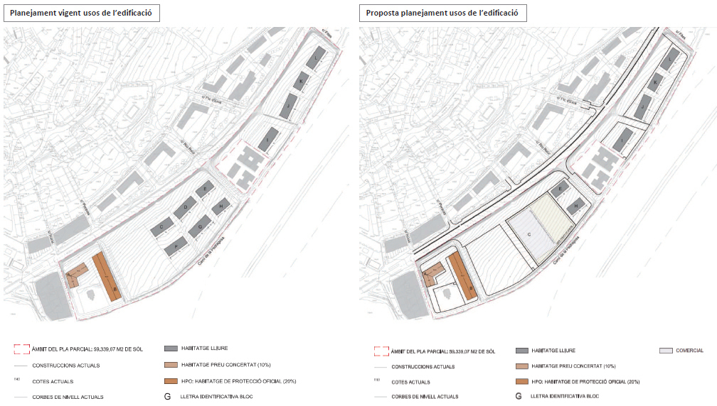 Pla de detall del plànol del planejament vigent al sector del camí de la Pedragosa de Puigcerdà i la proposta que ha rebut un informe favorable de la Comissió d'urbanisme de l'Alt Pirineu. Imatge facilitada pel TES el 8 de juny de 2020 (Horitzontal).