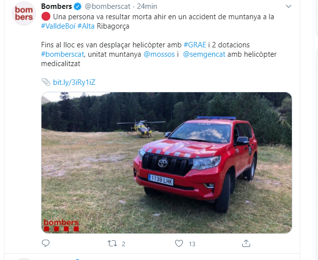Accident mortal Vall de Boí Bombers