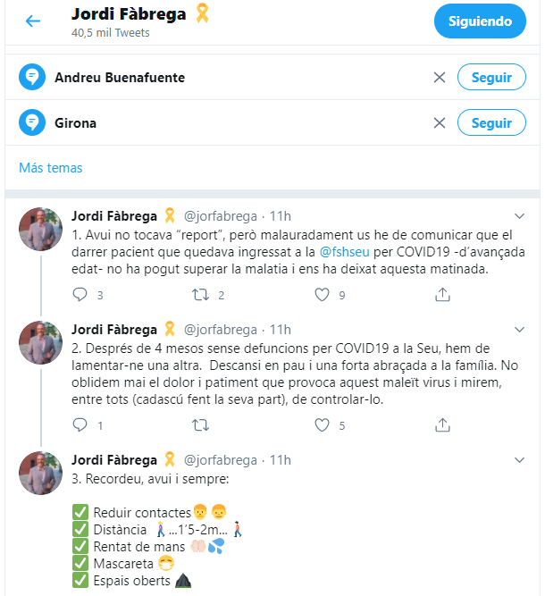 twitter Jordi Fàbrega pacient mort