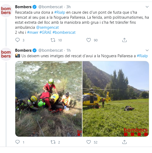 Bombers rescat dona a Rialp twitter