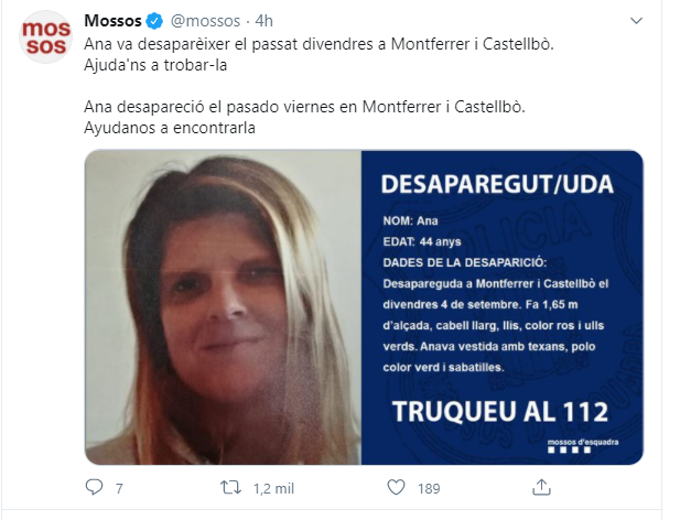 Foto dona desapareguda twitter