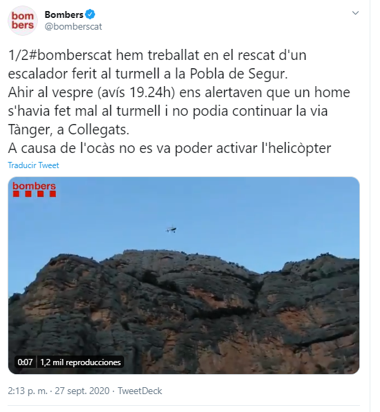 Rescat escalador la Pobla de Segur