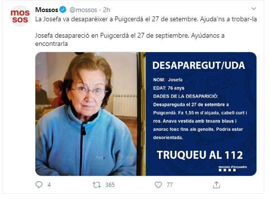 Mossos dona desapareguda Puigcerdà