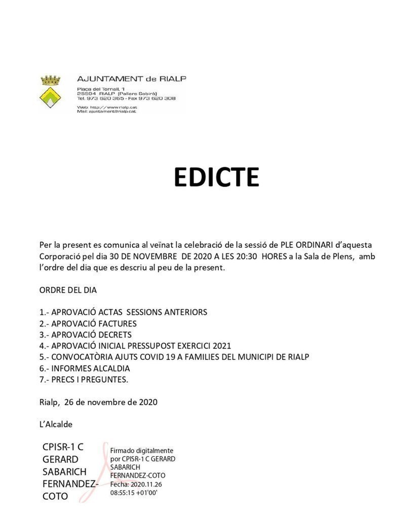 Ple ajuntament de Rialp