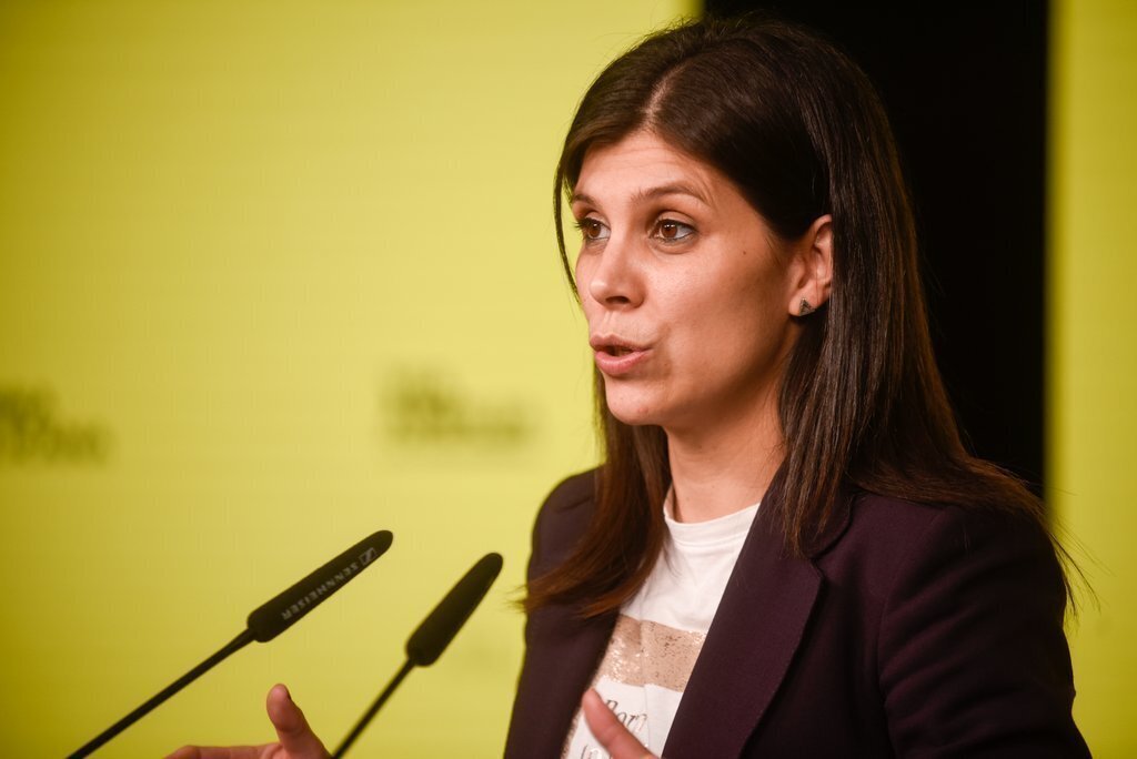 La secretària general adjunta d'ERC, Marta Vilalta, en roda de premsa telemàtica. Imatge del 15 de febrer de 2021. (Horitzontal)