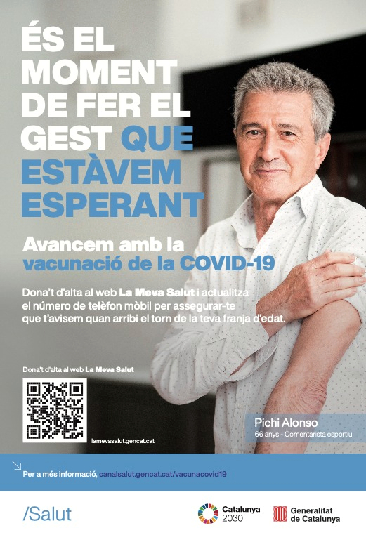 L'exfutbolista Pichi Alonso en un dels cartells de la campanya de Salut per fomentar la vacunació de la covid-19 (Horitzontal).