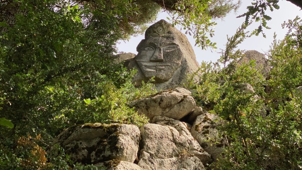 Pla obert d'una de les escultures de Kliment Olm que es poden veure a Rocaviva, a la banda que queda dins l'Alt Urgell, durant el recorregut laberíntic de l'espai. Imatge de l'11 d'agost de 2021. (Horitzontal)