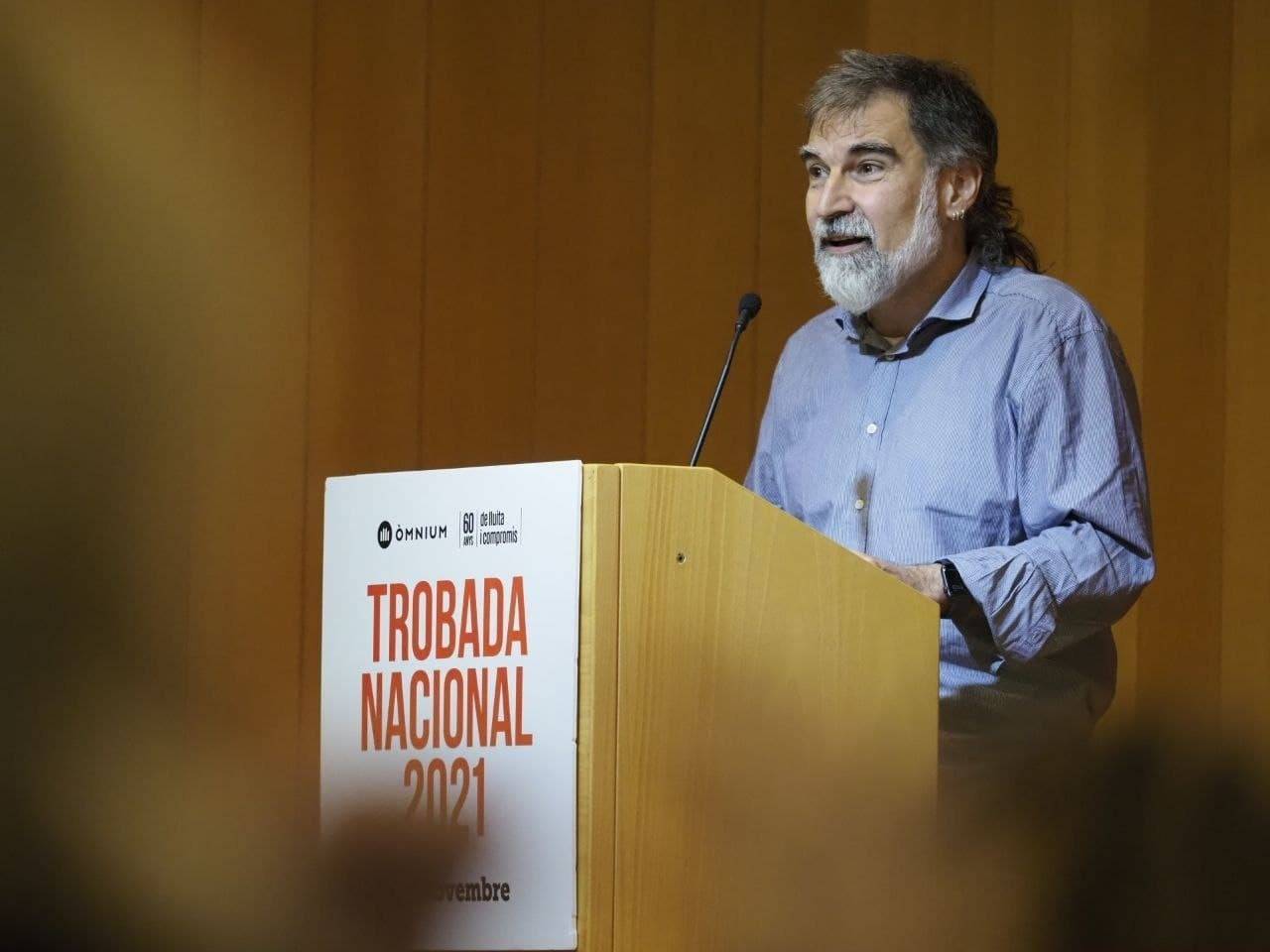 El president d'Òmnium, Jordi Cuixart, parlant a la Trobada Nacional de l'entitat, a Vic, el 6 de novembre de 2021. (Horitzontal)
