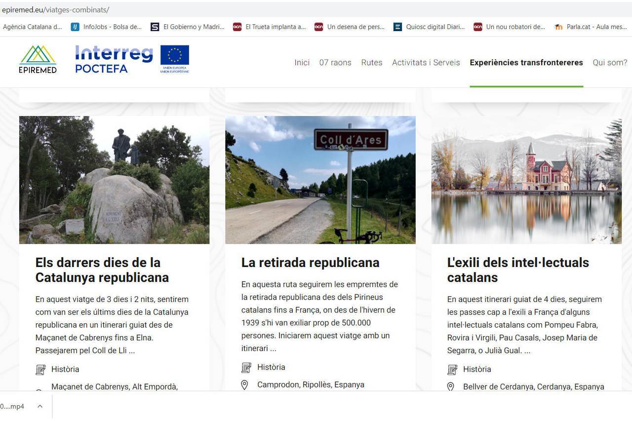 La plataforma web amb algunes de les experiències transfrontereres que ofereix. Imatge publicada el 17 de gener del 2022. (Horitzontal)