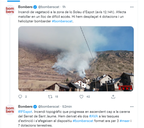 Incendi de vegetació a Espot
