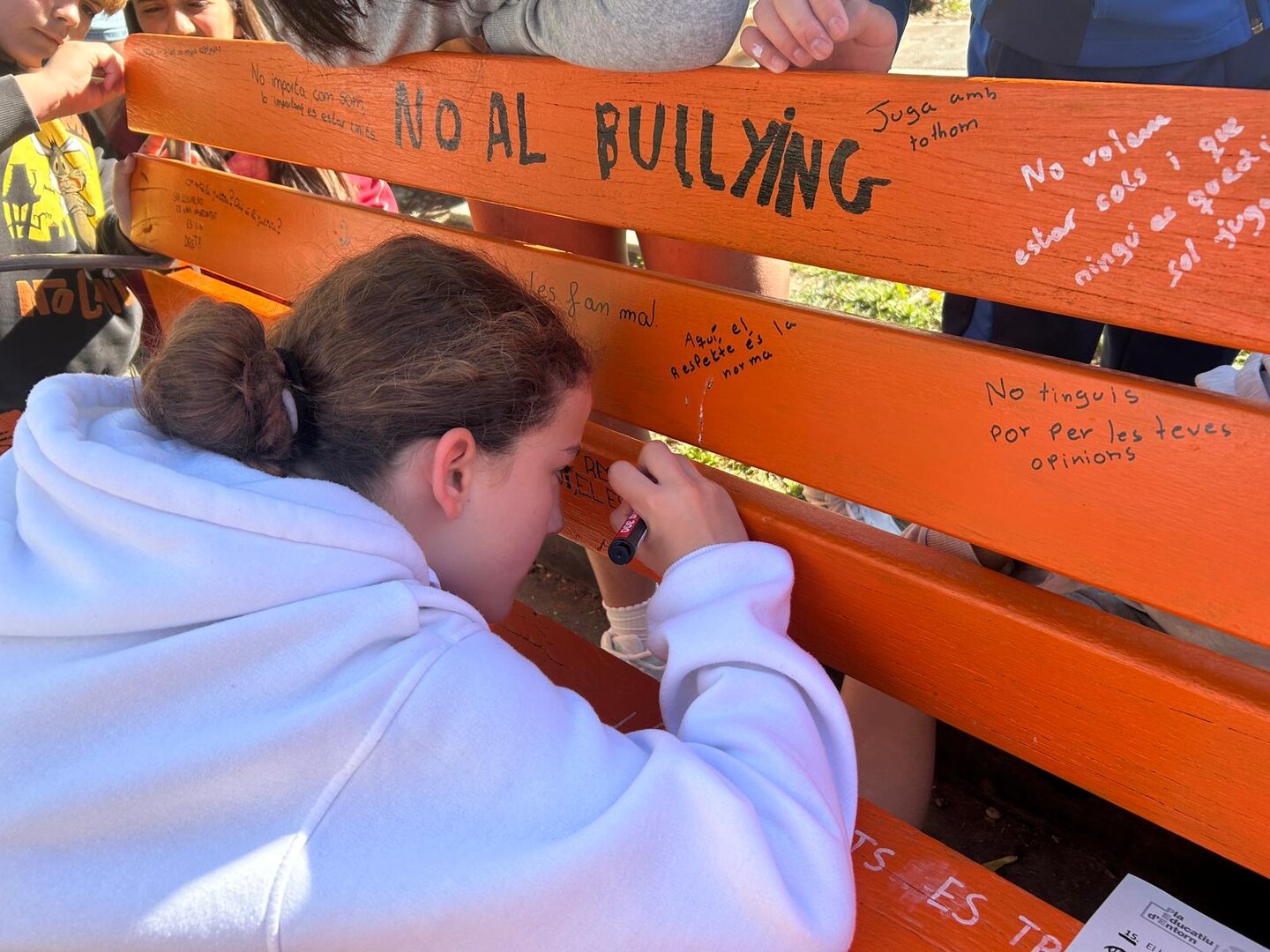 Alumnes de la Seu pintant mur contra el bulliyng-4
